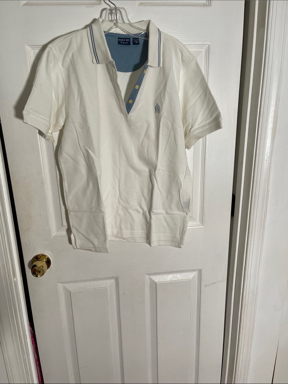Vintage Bugle Boy Original Polo Shirt - White with Blue Trim